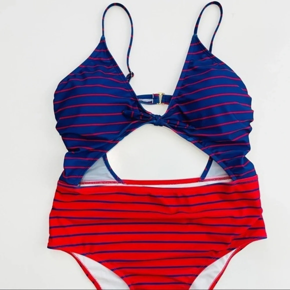 HOT WATER Fiesta Red & French Blue Stripe High-Waist Monokini XL - Picture 7 of 13